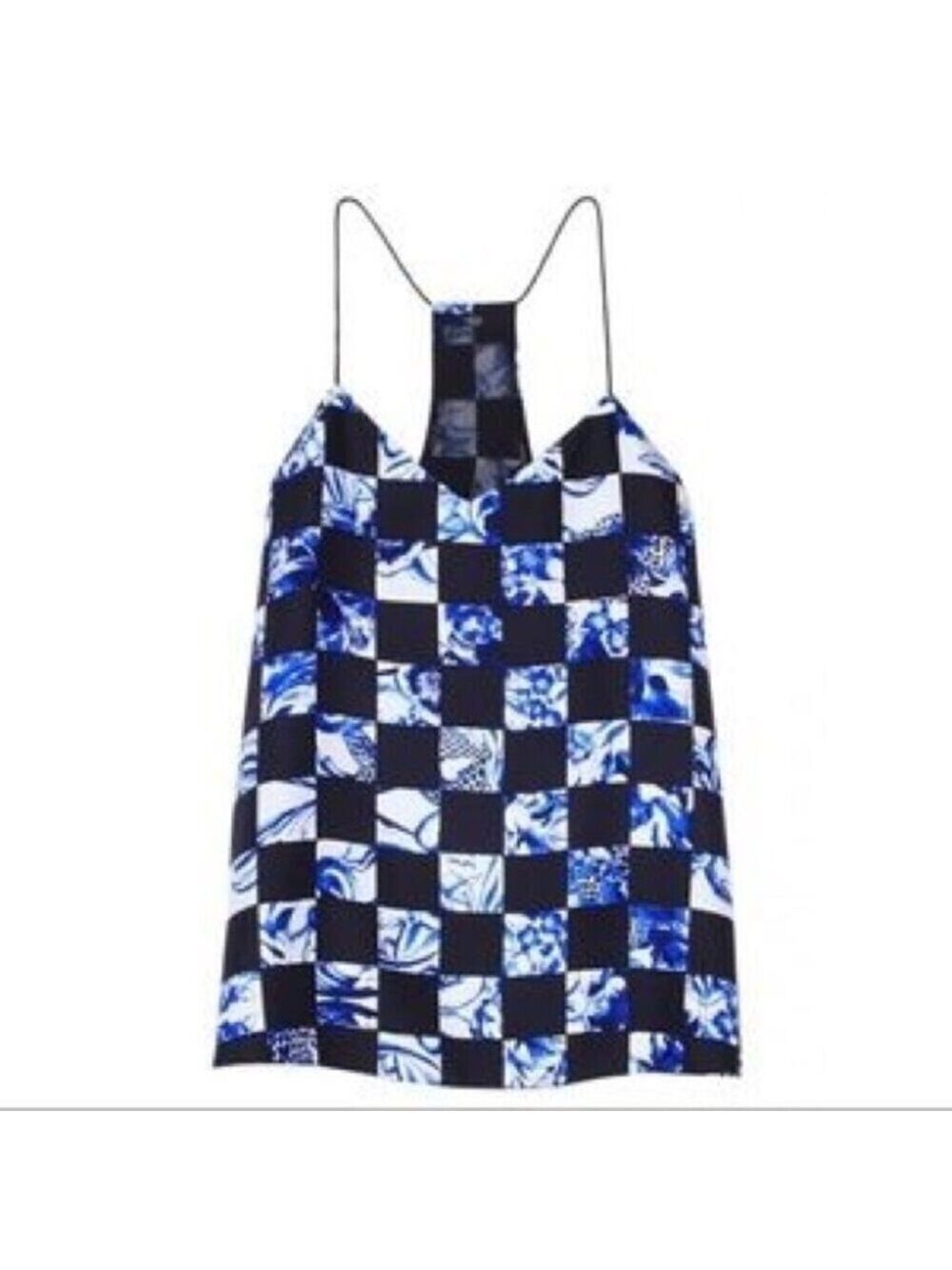 ** tibi Rococo Checkered Silk Racerback Camisole US 0 - Picture 2 of 7